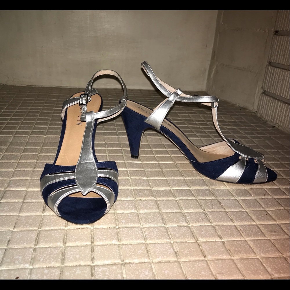 Dark blue suede and silver leather retro heels Chelsea Crew  Pasha